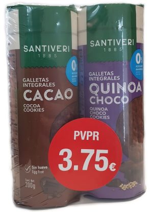 Pack-Duo Santiveri Galletas Integrales Cacaco y Quinoa Choco 375g